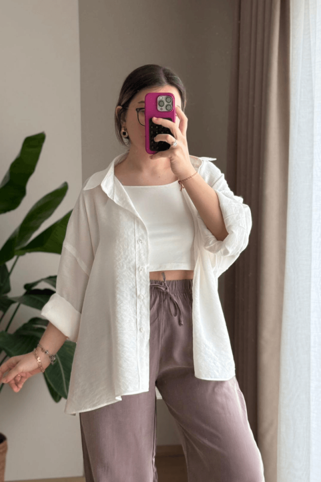 Beyaz Oversize Modal Gömlek