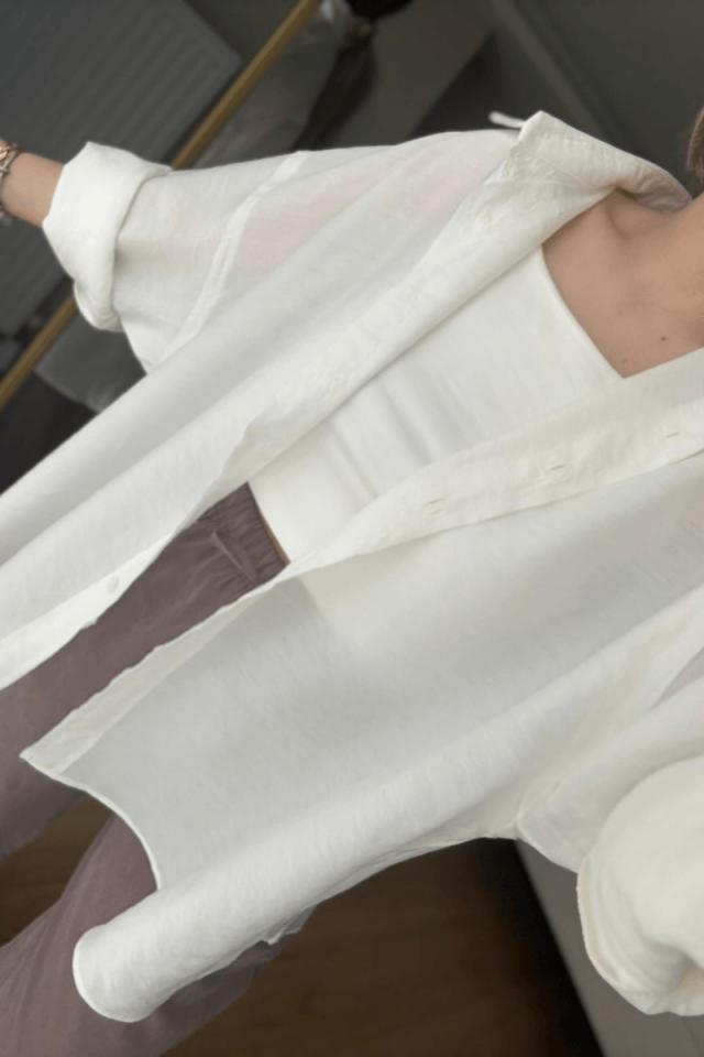 Beyaz Oversize Modal Gömlek