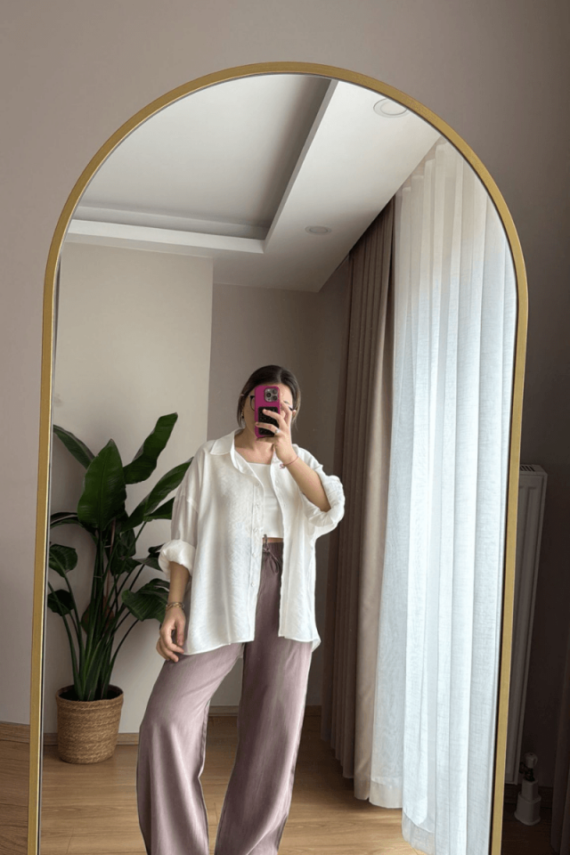 Beyaz Oversize Modal Gömlek