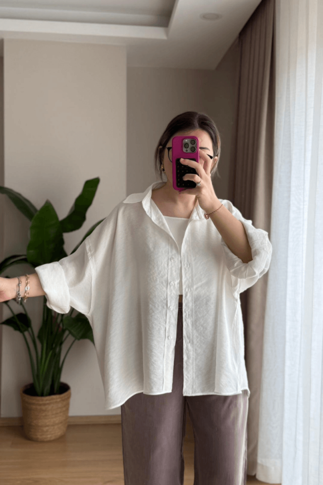 Beyaz Oversize Modal Gömlek