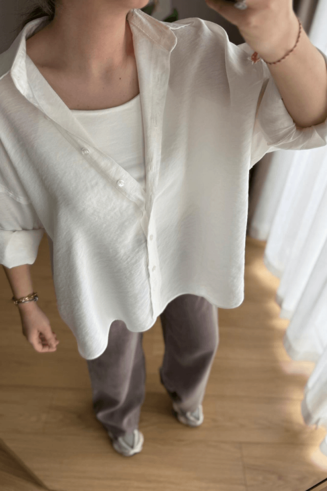 Beyaz Oversize Modal Gömlek