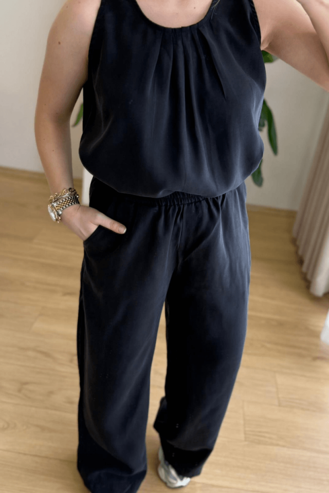 Siyah Kalın Askılı Tencel Takım