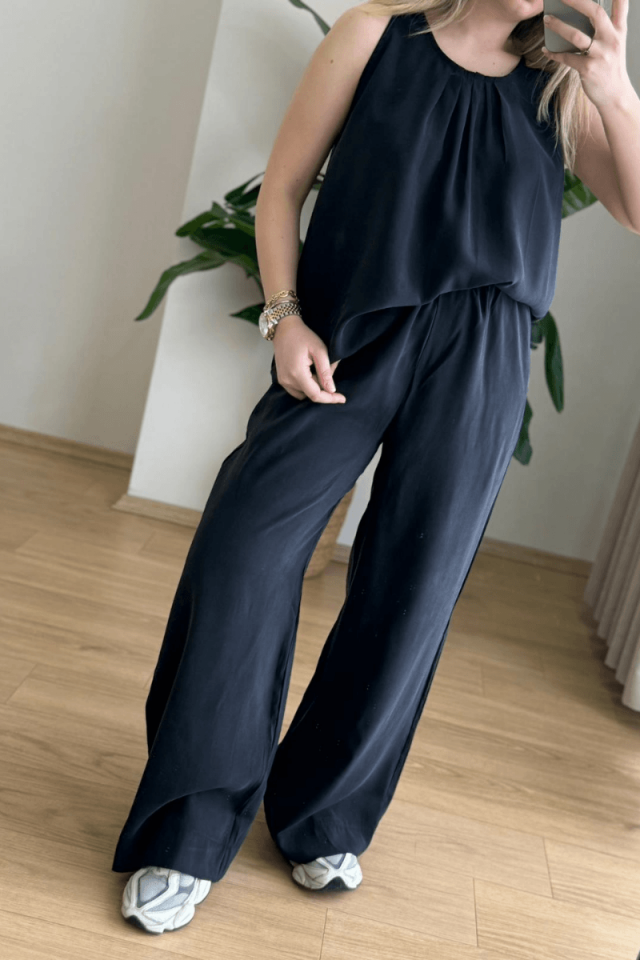 Siyah Kalın Askılı Tencel Takım