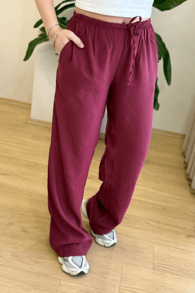 Bordo Tencel Pantolon