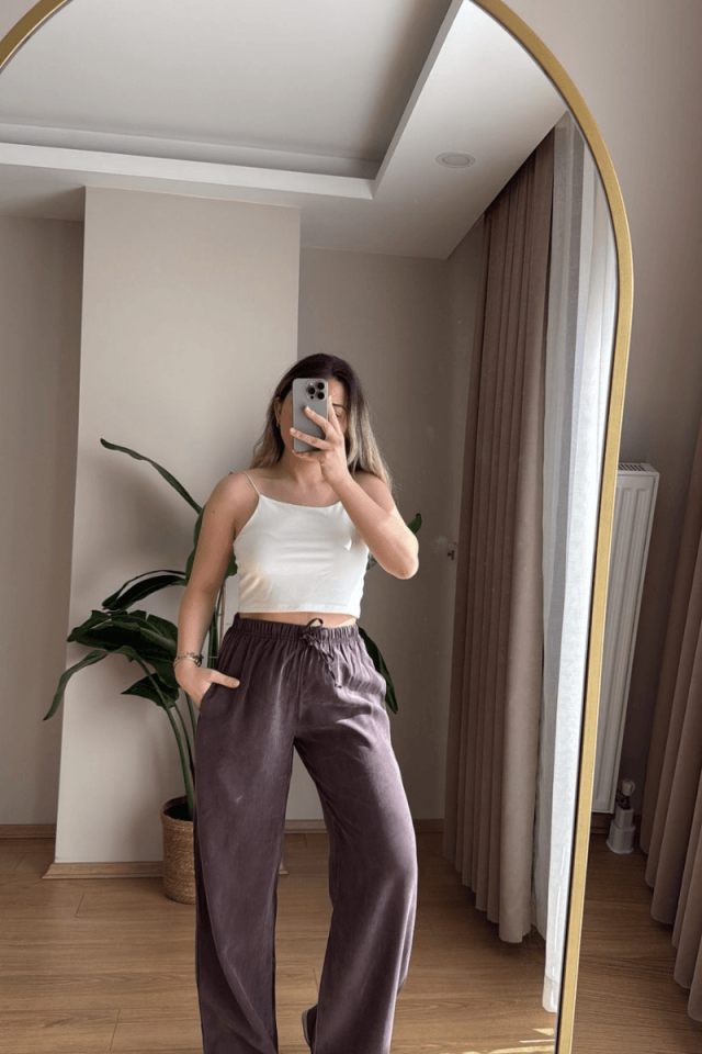 Kahve Tencel Cupra Pantolon