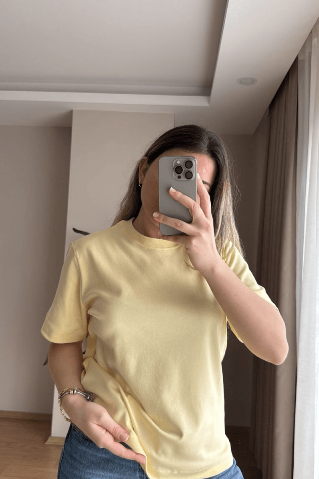 Limon Sarısı Pamuklu Basic Tişört