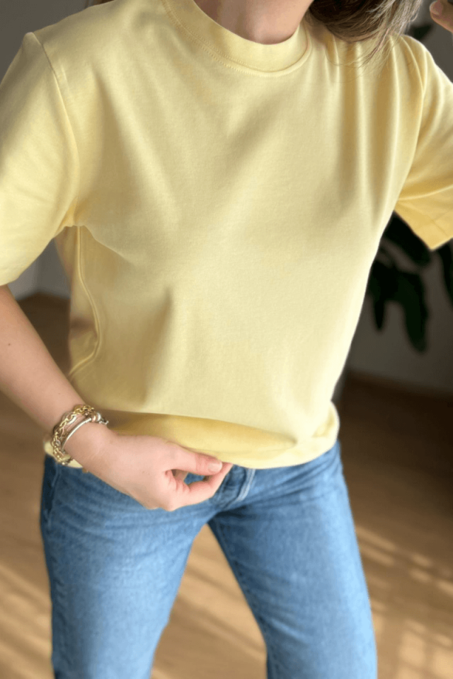 Limon Sarısı Pamuklu Basic Tişört