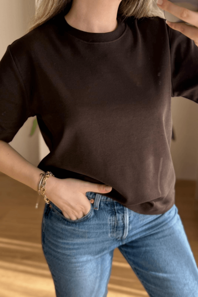Kahve Pamuklu Basic Tişört