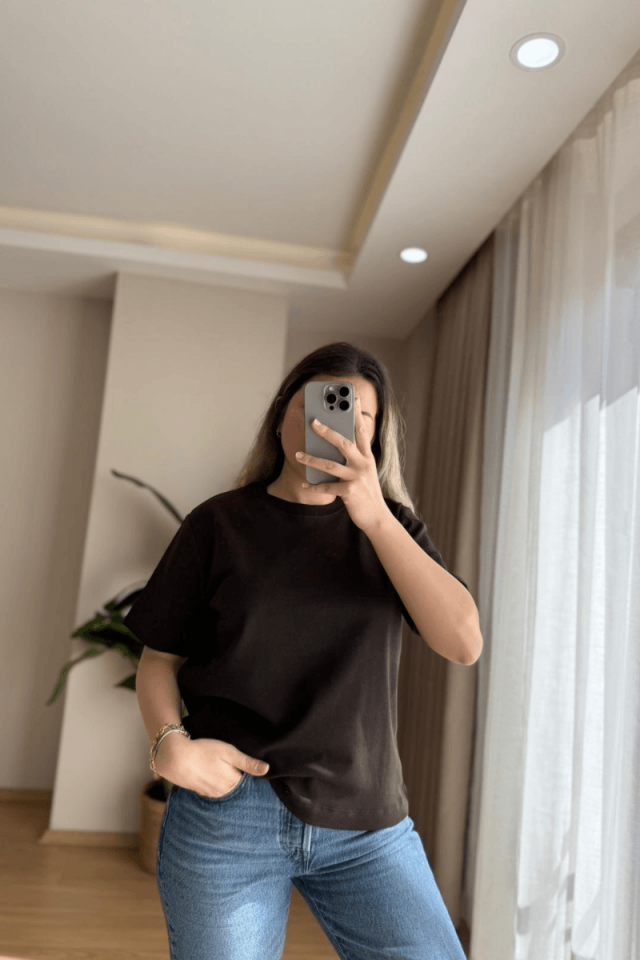 Kahve Pamuklu Basic Tişört