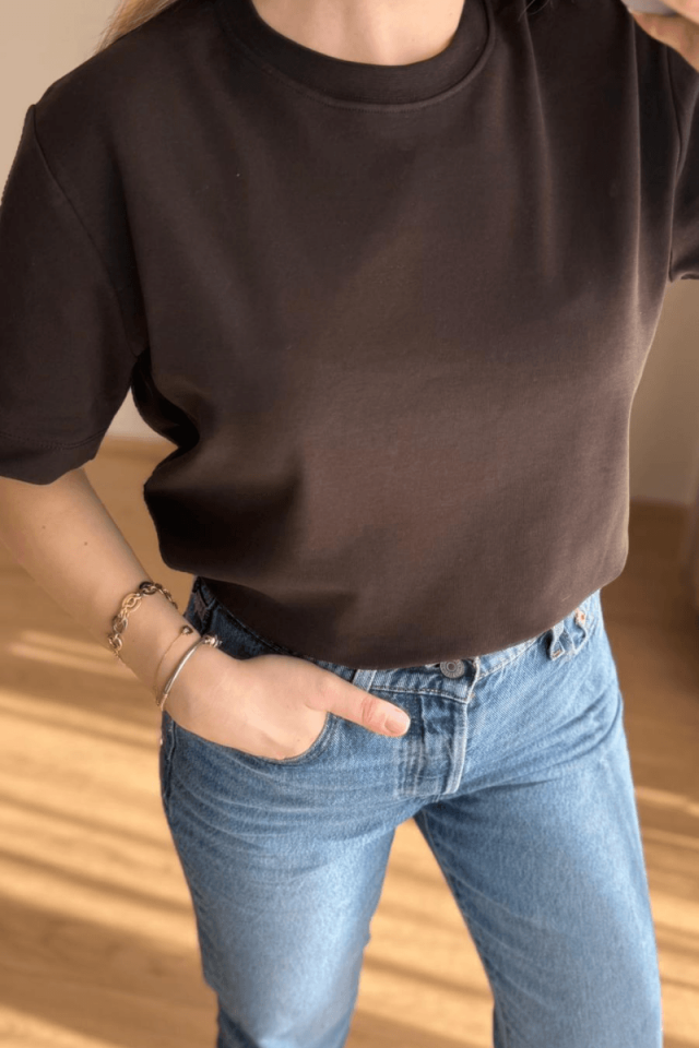 Kahve Pamuklu Basic Tişört