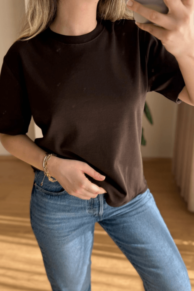 Kahve Pamuklu Basic Tişört