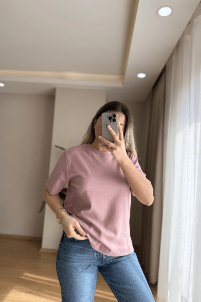 Pudra Pamuklu Basic Tişört