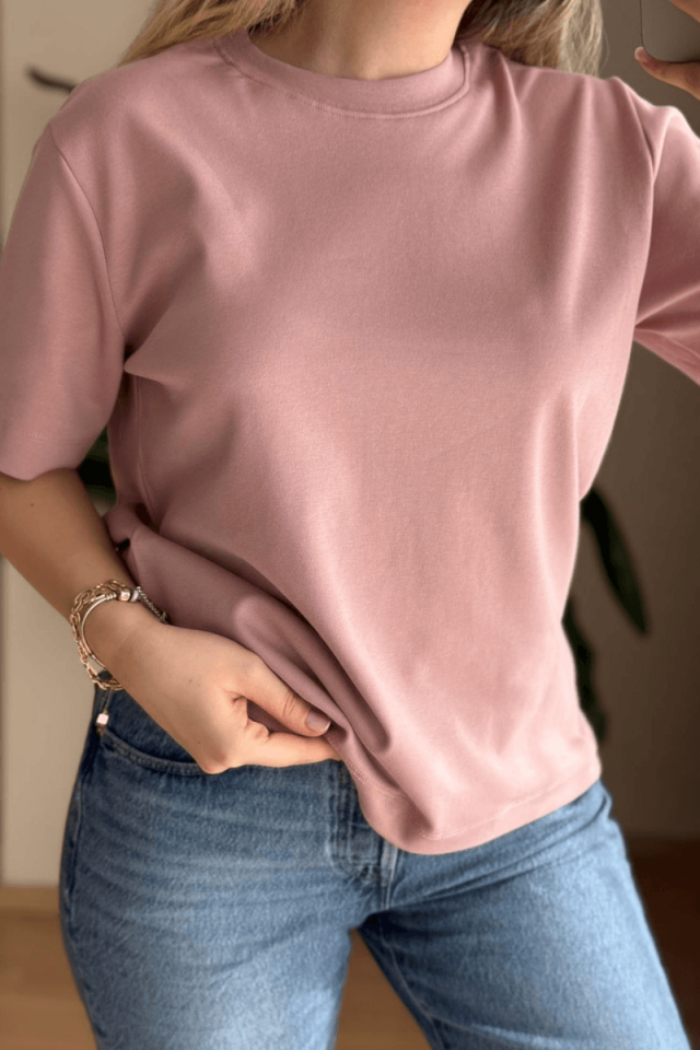 Pudra Pamuklu Basic Tişört