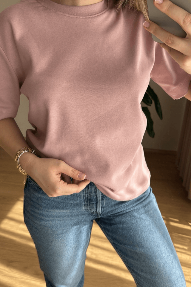 Pudra Pamuklu Basic Tişört