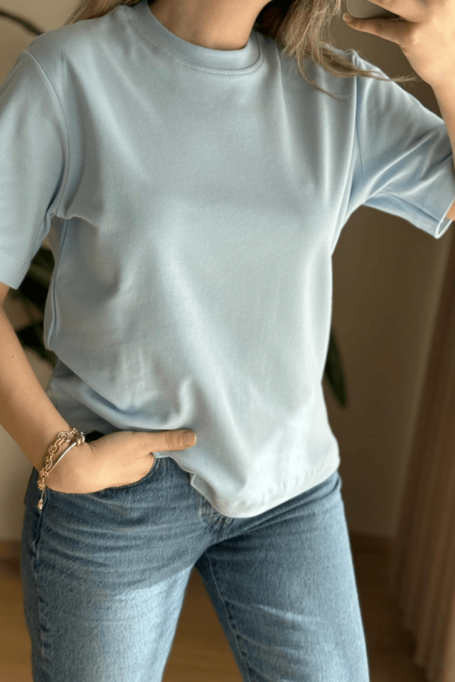 Bebe Mavisi Pamuklu Basic Tişört