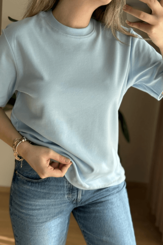 Bebe Mavisi Pamuklu Basic Tişört