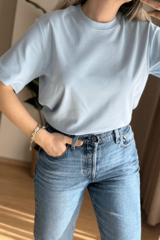 Bebe Mavisi Pamuklu Basic Tişört