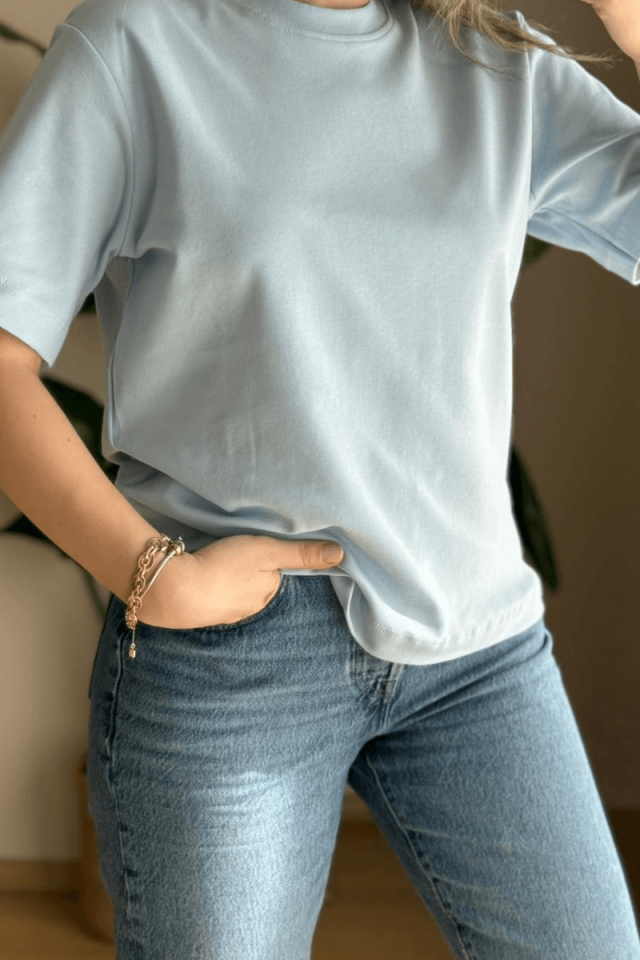 Bebe Mavisi Pamuklu Basic Tişört