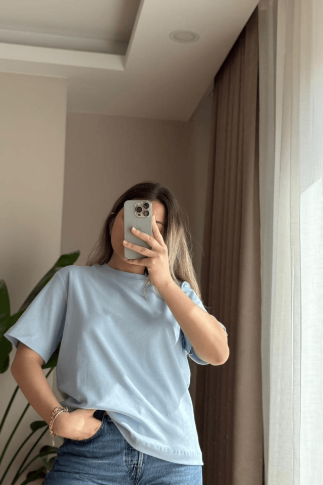 Bebe Mavisi Pamuklu Basic Tişört