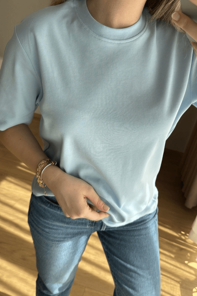 Bebe Mavisi Pamuklu Basic Tişört