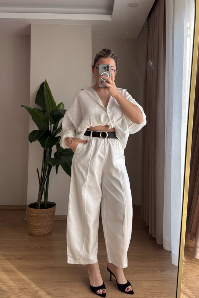 Beyaz Baggy Pantolon