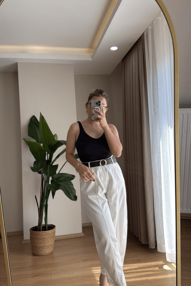 Beyaz Baggy Pantolon S