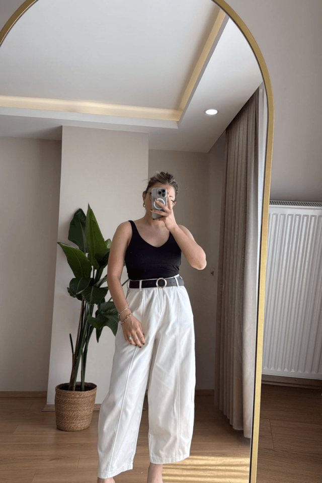 Beyaz Baggy Pantolon S