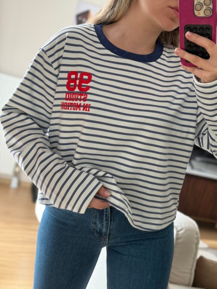Lacivert Çizgili Sweatshirt